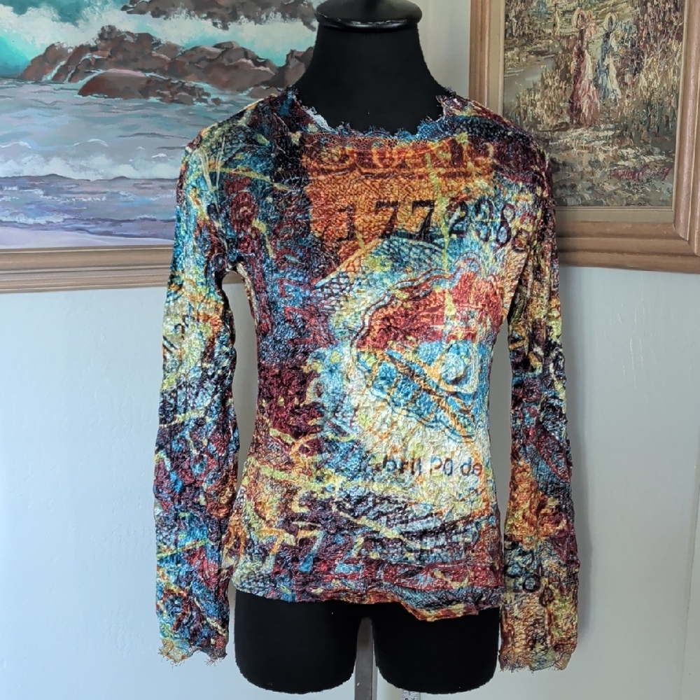 Cache Multicolor Textured Knit Top - image 1